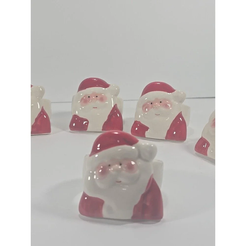 8 Vintage Santa Claus Ceramic 80's Christmas Table Napkin Rings/Holders